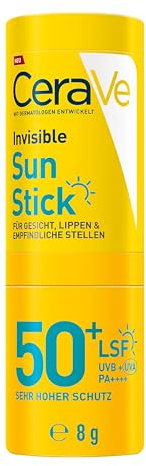 CeraVe - Stick Solaire Invisible SPF 50+ Visage, Lèvres & Zones Sensibles, Invisible sur Tous Types de Peau, Base de Maquillage, 3 Céramides, Hypoallergénique