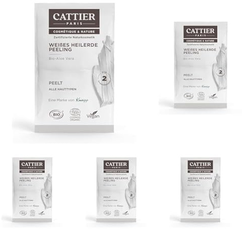 Cattier Paris Weiße Heilerde Peeling für das Gesicht - Zertifizierte Naturkosmetik mit Bio Aloe Vera und Bambuspulver - Verfeinert das Hautbild - Für alle Hauttypen geeignet - vegan - 2 x 6ml