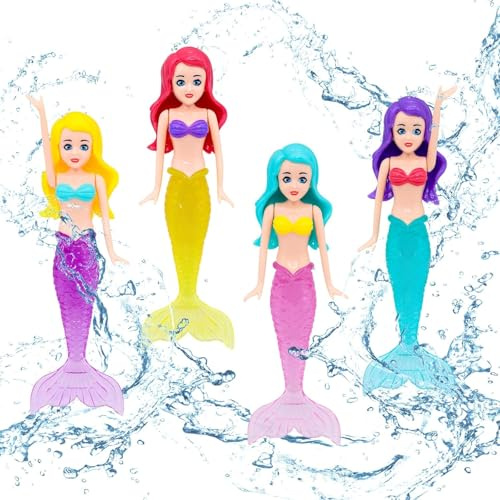 4 Pack Mermaid Diving Toys for Swimming Pool - Sinking Pool Toys for Underwater Swim Training - Sinking Swim Aids for Indoor & Outdoor Water Games - Fun Bath and Pool Gift Set