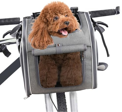 Asixxsix Panier de vélo pour Animaux de Compagnie, Montage de Guidon à libération Rapide Carrier de Chien Pliable Extensible pour Petits Chats Chiens jusqu'à 8 kg (Grey)