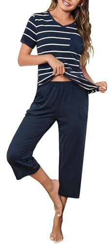 Crewhpo Tenue de Nuit Femme 2 Pièces Col V Cordon Réglable Style Sport