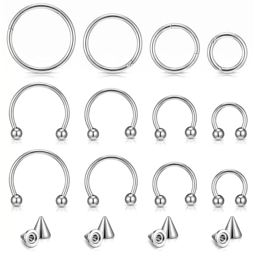 6mm 8mm 10mm 12mm Septum Ring, Nose Ring Internally Threaded Surgical Steel | Lip Rings Hoop Earring, Eyebrow Tragus Lip Piercing Rings, Snake Bite Piercing Jewelry, for Women Men, Horseshoe