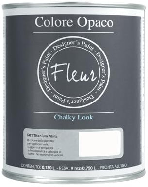 FLEUR DESIGNER'S PAINT | Pittura Chalk Paint Opaca, 750 ml, Senza Carteggiare, Multisuperficie, Colore F01 Titanium White, Effetto Gesso, Per Pareti e Mobili, Extra Opaco, Ad Acqua, Made in Italy