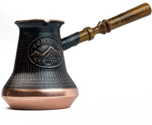 Cafetera armenia hecha a mano para 4 tazas (355 ml), de cobre, Jazva, Ararat, turco, árabe, griego, Cezve, Jezve, Ibrik, Turka, Jazzve, Jazve, Jazve, mango de madera
