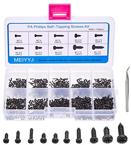 MEIYYJ 10 Kinds Small Multi-Purpose M1 M1.2 M1.4 M1.7 Phillips Head Micro Screws Self-Tapping Electronic Screws Assortment Kit Pack of 1000