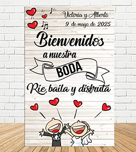 Tu Fiesta Mola Mazo - Cartel Bienvenida Boda Divertida 70x110cm | Oro Blanco | Decoración de Boda Personalizable