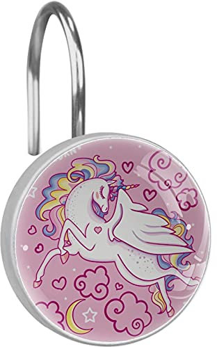 12 confezioni di ganci decorativi per tenda da doccia, in acciaio inox, per bagno, tenda da doccia, con unicorno e ragno, colore: rosa
