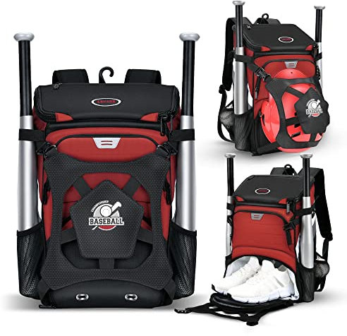 Baseball-Rucksack, Softball-Schlägertasche mit Schuhfach und Zaunhaken für Erwachsene, T-Ball-Ausrüstungstasche, passend für Schlaghelm und Handschuhe