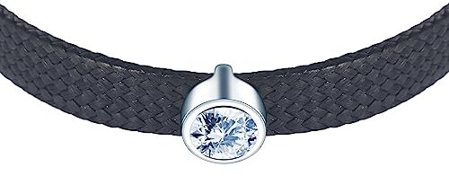 Yumilok Kette Damen Halskette Collier 925 Sterling Silber Choker Zirkonia Lederseil schwarz für Damen Freundin
