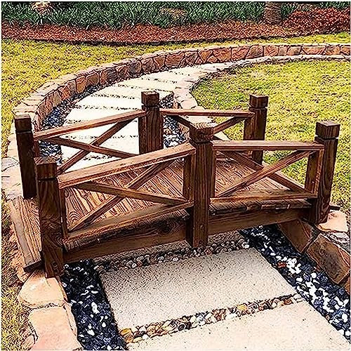 Gruytoie Pont De Jardin en Bois, Passerelle en Arc De 4,6 Pieds Teinté, pour Décor D'aménagement Paysager De Passerelle De Ferme De Cour, avec 2 Rails Latéraux De Sécurité