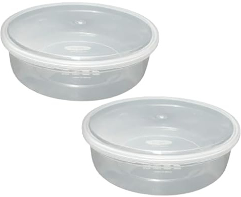 (Pack of 2) 2000ML Clear Round Plastic Containers with Airtight Lids Takeaway Food Storage Container Set for Food Prep Meal Fruit Salad & Bento Cake Boxes BPA Free Microwave Freezer Safe (2000ml)