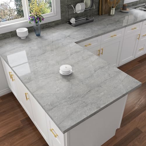 VaryPaper Papel Adhesivo Marmol Gris 40cmx200cm Papel Autoadhesivo para Muebles Marmol Papel de pared Cocina Lavable Papel Adhesivo para Encimera Papel Tapiz Baño Armario Vinilo Adhesivo Pared