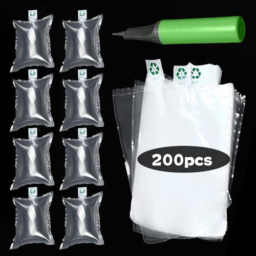 Sporgo Luftpolsterkissen Luftkissen mit Luftpumpe: 200 Stück Luftpolster Füllmaterial PE Material Lufttaschen Verpackungsmaterial, Füllmaterial für Pakete für Kosmetik, Glas, Schuhe, Taschen 10x15cm