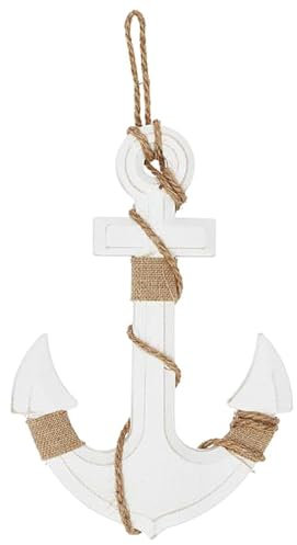 MACOSA CP69691 Deko-Anker Holz Creme-Weiß 32 cm zum Aufhängen Wanddekoration modern Holzanker Badezimmer-Dekoration Wandanker Bootsanker Wanddeko Maritim Bad