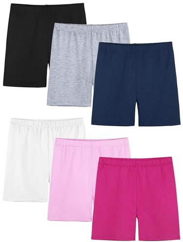 FEOEOR 6 Pack Girls Bicycle Shorts Toddler Biker Underdress Dance Multicolor Kids Shorts Girls Clothes, Black, Grey, Navy, White, Light Pink, Rose Red, 5-6 Years