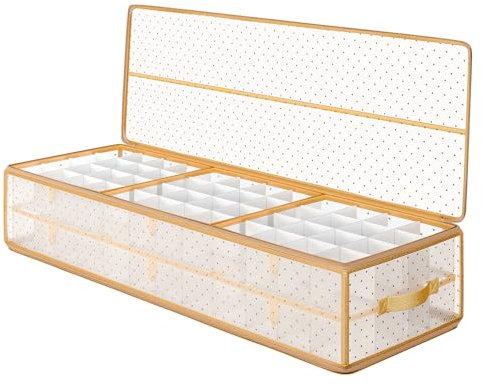 SONGMICS Christmas Ornament Storage Box, 96 Slots of 7.6 cm, 96.5 x 33.5 x 17.5 cm, Bauble Storage Box with Dividers, Zippers, Side Handles, Under the Bed, Sandy Gold RFB031A01