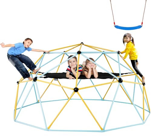VEVOR Climbing Dome, 10FT Geometric Dome Climber with Hammock and Swing, Jungle Gym Supports 750LBS and Easy Assembly for Kids 3 to 10 Years Old, with Climbing Grip, Outdoor Backyard Play Equipment
