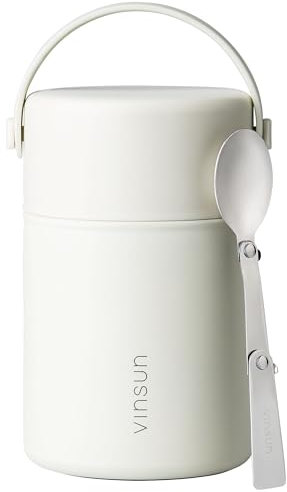 VINSUN Thermal Food Flask 800ml with Folding Spoon - Stainless Steel Food Container, Leakproof Soup Flask, Wide Mouth Insulated Food Jar for Hot or Cold Food