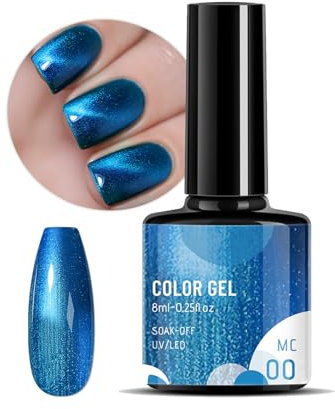Blue Metal Nail Polish, Blue Shell Thread Holographic Soak Off UV LED Varnish, Shimmering Metallic Shining Sparkling Long Lasting, DIY Art Manicure at Home, Gift for Women & Girls