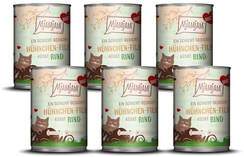 MjAMjAM - Cibo umido premium per gatti - Duett - Filetto di pollo baci di manzo, confezione da 6 (6x390g), senza cereali