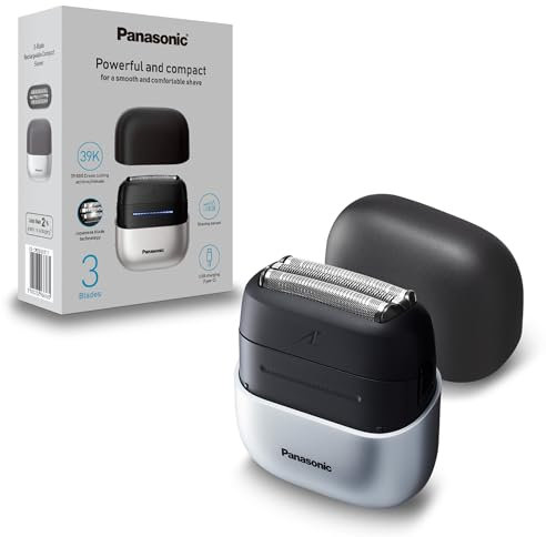Panasonic ES-CM3BKS511 Series 700 3-Blade Compact Shaver, Wet & Dry Electric Shaver for Men, Beard Sensor, IPX7 Waterproof, USB-C Charging, AC USB Power Adaptor, Black