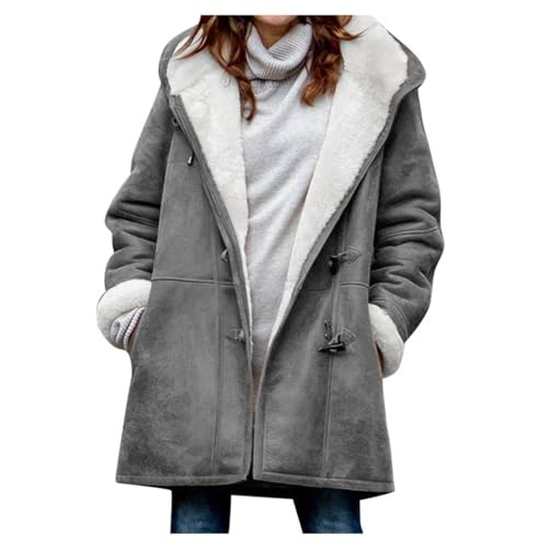 Flodxo Manteaux pour femmes – Duffle-coat avec capuche – Grande taille – Doublure en polaire – Sweat à capuche épais avec poches – Cardigan décontracté à coupe ample, gris, XL