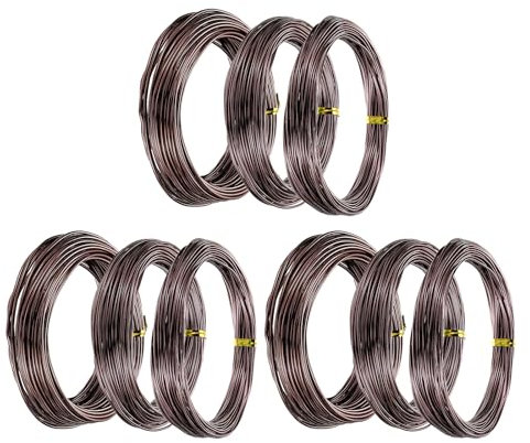 PATIKIL Alambre Bonsái de 1mm/1.5mm/2mm, 9 Rollos de Alambre Floral de Aluminio Anodizado, 15 m para Fijar Ramas de Jardinería, Árboles, Formación Bonsai, Color Marrón