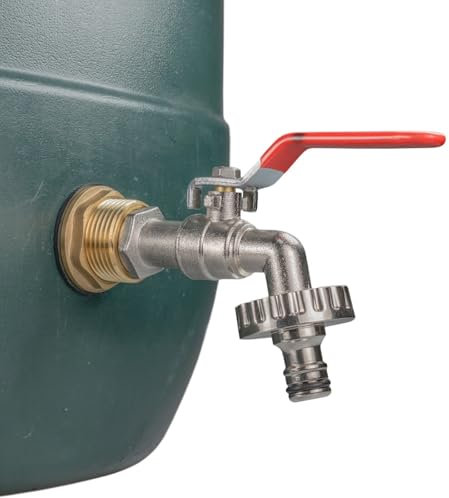 3/4 Water Butt Replacement Faucet – Brass Metal Lever Tap with UK Bib Outlet & Hose Barb Adapter,Quick Connect Garden Hosepipes (Lever tap (Quick Connector))