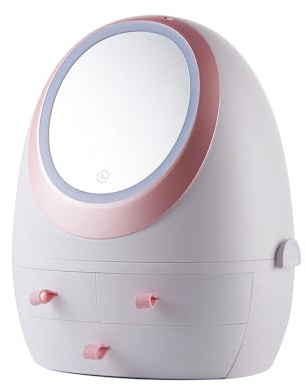 XYXHEII Organizador De Maquillaje con Espejo, Organizador De Cosméticos, Cajas Almacenamiento Maquillaje Luz LED, Organizador De Maquillaje para Baño con Cajones