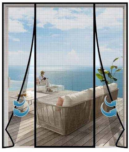 Mückenschutz Tür, W145xH220cm Doppeltür Fliegengittertür mit Magnetischem Türen Balkontür Schlafzimmer Bildschirmtür ohne Bohren Schwarz