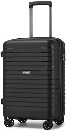 Kono Valise Cabine Rigide en PP 53.5 cm - Bagage à Main avec 4 Roues Silencieuses en TPE, Trolley Extensible avec Porte-gobelet et Serrure TSA (20, Noir)