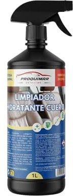 Proquimar Limpiador hidratante de Cuero, Piel y Polipiel. Cuidado y Limpieza de la tapicería del Coche, sillones, sofás y Prendas de Cuero. Categoría Profesional. (1 Litro)