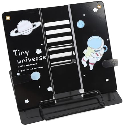 GLOGLOW Tallrikbokställ 210 X 165 X 190 Mm med Halkfria Fötter Söt Mönsterdesign för Hemmakontor Skola Cafébokhållare Justerbart Läsställ Heminredning i Stål (Astronautmönster svart)