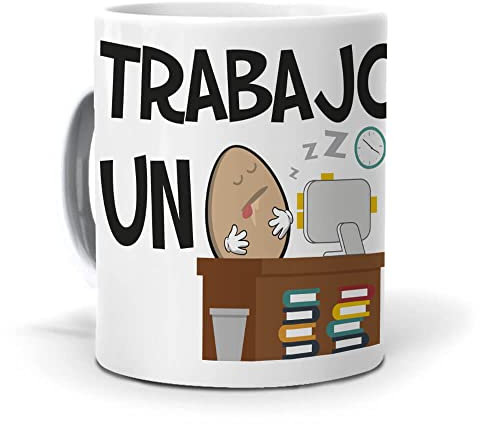 mundohuevo Pack Divertido | Taza Trabajo un Huevo + Caramelos Divertidos Trabajo Forte | Idea de Regalo para Oficina, Compañeros de trabajo | Regalo para Amantes al Café o Té | Calidad AAA 350 ML