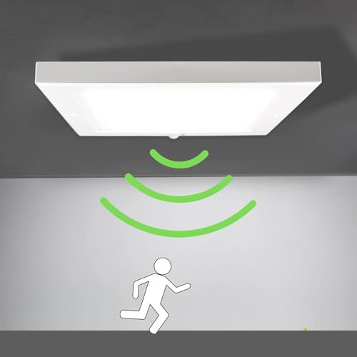 INNOVATE LED Deckenleuchte mit Bewegungsmelder 22cm I Wandleuchte modern Wandlampe mit Bewegungsmelder 18Watt I Deckenleuchte flach Bewegungssensor I LED Lampe Flur I Deckenlampe eckig weiss