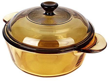 Visions 1.25L Heat Resistant Amber Round Glass Ceramics Kitchen Cookware Multipot Dutch Oven Stockpot Cook Stock Pot with Lid
