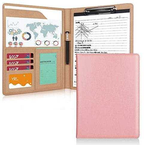 Klemmbrettmappe, Lebenslauf-Aufbewahrung, A4-Ordner, Portfolio, Padfolio, PU-Leder, geeignet für Schule, Büro (Rosa)