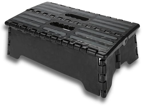 Half Step, escalera plegable de taburete negro para uso en el baño de personas mayores que están embarazadas reduce la altura de las puertas