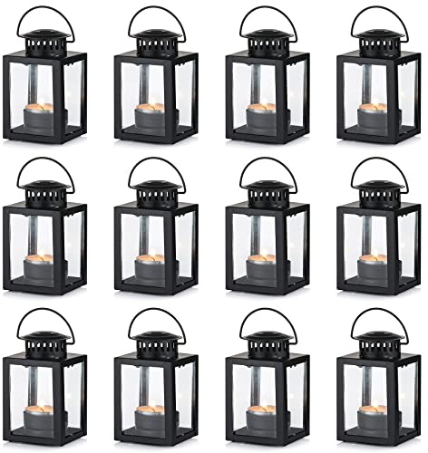 Farolillos para velas, farolillos de jardín, estilo vintage, pequeñas linternas colgantes para velas de té, portavelas negras para interiores y exteriores, eventos, fiestas de cumpleaños, bodas (10