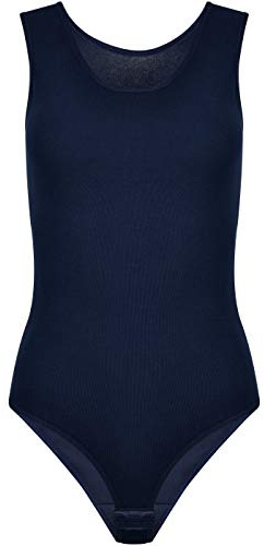 Evoni Body da donna l Bodysuit da donna con scollo rotondo l Spalline larghe l Chiusura con gancetto l Body intimo con vestibilità ottimale l Body sportivo da donna, Blu scuro, XL
