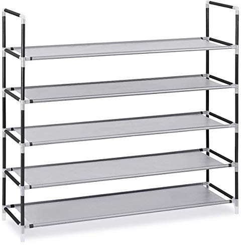 T-LoVendo Zapatero de 5 Alturas Estantería Organizador Zapatos Botas Bolsos Estantería para 20 Pares Abierto, Estrecho, Estructura de metal, Baldas de tela. 99,5x28x90cm. Entrada, Recibidor.