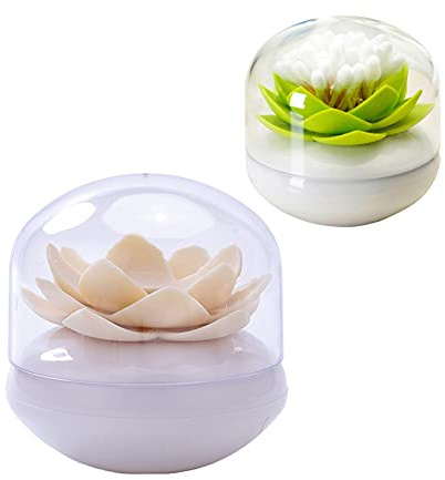 Chemlliy 2 Pack Cotton Swab Organizer Lotus Flower Designed Cotton Bud Holder Q-Tips Toothpicks Storage Box Holder