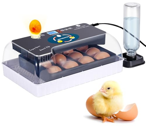 12 Eggs Incubator Breeding Egg Incubator Automatic Turnover Incubation, Incubator with Humidity Control, Laboratory Incubator with Digital Display and LED Lighting ,for Chicken Duck Goose Quail