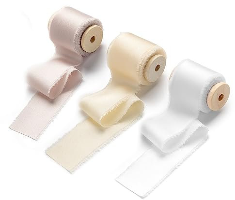 AOKSUNOVA Geschenkband Hochzeit Schleifenband Breit 3,8cm Stoffband Weiss Rosa Creme Weiss Rosa