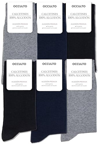Occulto Herren 100% Baumwolle Socken 6er Pack (Modell: Roland) Blau Mix 39-42