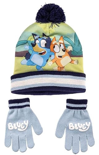 Bluey Unisex Kinder, Handschuhe Und Höschen Mütze, Blau/Weiß, Einheitsgröße