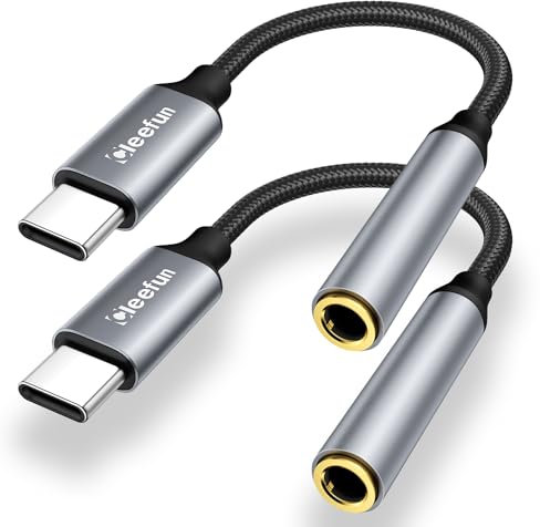 CLEEFUN USB C to 3.5mm Jack(2-Pack), Type C to Headphone Adapter Aux Digital Audio Earphone Adaptor,Audio Dongle Cable for iPhone 17 Air 16 16e 15 Pro Max,ipad Pro,Galaxy S25 S24 S23 S22,Pixel 8