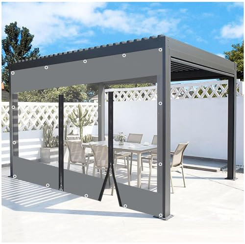 Outdoor Vorhänge, Transparente Planen Seitenwände Mit Reissverschluss, Durchsichtige Planenvorhänge Mit Ösen, Schwerlast wasserdichte Abdeckplane Für Pergola Veranda Carport,WxH-5.2x3m/17 * 9.8ft