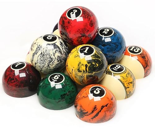 JMMBY 2-1/4 Premium Billiard Balls Set,Marble-Swirl Style Billiards Ball Complete 16 Ball Set (Marble Black)