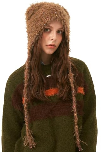 LumiSyne Cappello Invernale Donna Cappello a Maglia Con Paraorecchie Forma Di Orecchio Di Gatto Stile y2k Cappello Peloso Con Punto Colorato Cinghie Alle Orecchie Lungo Berretto Peruviano Beanie Caldo